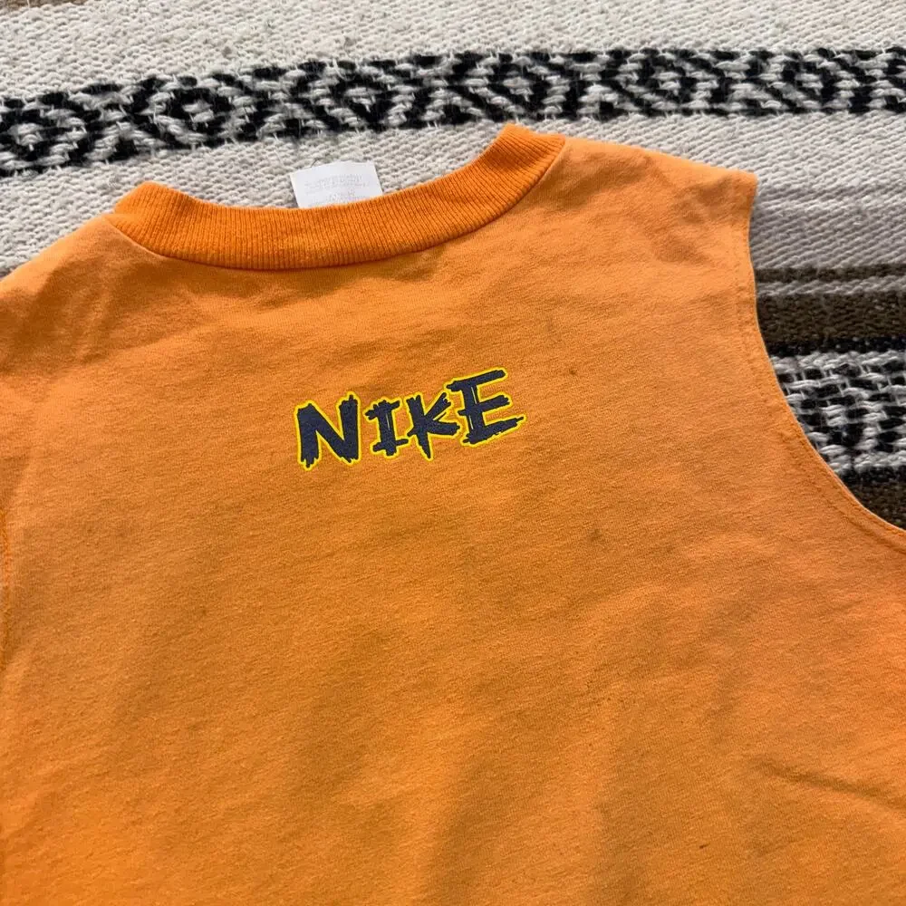 Youth Boys Kids Vintage 2000's Nike Burn Rubber Orange Tank Top Shirt Sz Medium